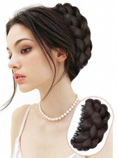 Synthetische Haarbun Haarklammer, Chignon Haarteil, geflochtener Haarknoten Haarteile Extensions für Frauen, dunkelbraun schwarz