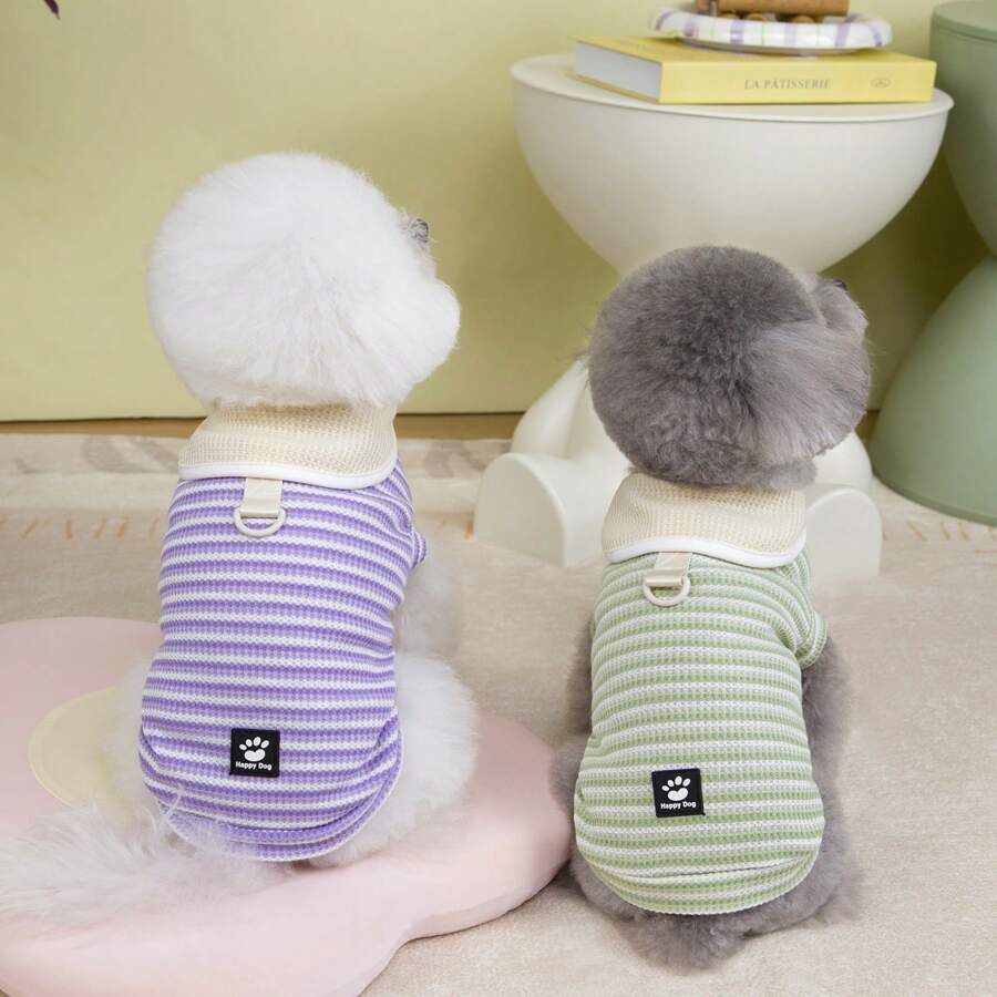 25 Collar Striped T-Shirt Pet Clothes, British Style Casual Vest For Dogs & Cats, Cartoon Cute T-Shirt, New Arrival Spring/Summer Pet Apparel - Green - View 1