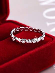 1pc Sparkling Delicate Multi-Heart White Zirconia Stone Ring, Suitable For Women, Wedding, Engagement, Daily Wear