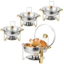 ANPHON Chafing Dish Buffet Set 4 Pack 5QT, Stainless Steel Round Chafing Dishes For Buffet With Lid Holder & Glass Lid, Buffet Servers And Warmers For Parties, Wedding, Camping, Dinner - Gold - View 1