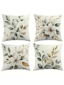 4 stuks Lente Natuur Eenvoudige Blad Kussensloop, Meerdere Elementen, Machinewasbaar Met Ritssluiting, Woondecoratie, Kamerdecoratie, Slaapkamerdecoratie, Woonkamerdecoratie, Meerdere Maten