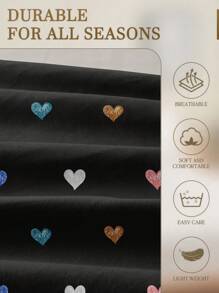 2/3 件套黑色赫特形状图案床笠套件（无填充物），卧室床笠套件，拉绒超细纤维透气舒适 1 件床笠 + 1/2 件枕套（无填充物），背面学校床上用品宿舍床上用品套件 - 彩色 - 查看 6