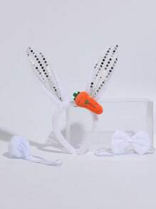 Plush Rabbit Headband, Adorable Fashionable Versatile Party Hair Accessory, Cartoon Carrot Rabbit Ear Headband Hair Clip, Minimalist Solid Color - Multicolor - View 25