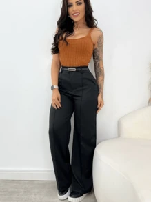 Tailored Wide Leg Pants With Belt  Fall Spring 2025 - 黑色 - 查看 2