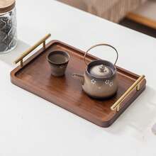 1 صينية شاي مستطيلة، صينية شاي صغيرة على الطراز الصيني الجديد مع مقبض، صينية تقديم خشبية للمنزل والفندق والحفلات والتناول والقهوة والنزهات، مناسبة كهدايا لعيد الحب وعيد الميلاد والزينة الخاصة بالكريسماس - متعدد الألوان - مشاهدة 4