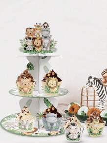 1 套丛林动物风格蛋糕支架、多层纸质蛋糕托盘和蛋糕边缘、食物托盘、丛林装饰野生装饰派对装饰、宝贝淋浴装饰性别揭示装饰、丛林主题生日装饰、生日礼物派对礼物节日活动派对蛋糕装饰用品家居装饰房间装饰桌面装饰蛋糕展示架、厨房装饰面包店烹饪装饰、蛋糕架、厨房 DIY 蛋糕烹饪装饰 - 叢林動物 - 查看 4