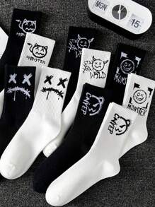 Random 3/5/10/20 Pairs Of Unisex Black & White Fashion Casual Athletic Socks, Versatile, For Spring/Summer