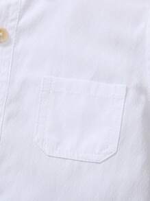 1 Stück Kinder Lässig Hemd mit einzelner Tasche und Blumenkragen, weiß, zum Tragen im Frühling/Sommer, geeignet für Strand, Freizeitpartys, Geburtstagsfeiern, Ansprachen junger Gastgeber