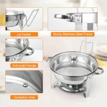 ANPHON Chafing Dish Buffet Set 4 Pack 5QT, Stainless Steel Round Chafing Dishes For Buffet With Lid Holder & Glass Lid, Buffet Servers And Warmers For Parties, Wedding, Camping, Dinner - 銀色 - 查看 3