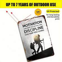 1PC Motivational Metal Sign, Hiker Illustration, Motivation And Discipline, Inspirational Quote, Sturdy Metal, Perfect For Office Or Living Room Décor, 8x12 Inches/20x30 Cm - Multicolor - View 7