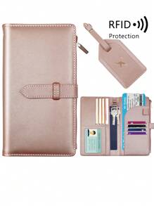 Nieuwe aankomst slanke minimalistische lange paspoorthouder bagagelabelset RFID-blokkerende reisportemonnee documentenorganizer met penhouder kaartsleuven schattige paspoorthoes voor vrouwen mannen creditcardhouder pinpas passacavo porta fotokaarthouder minimalistische portemonnee slimme portemonnee airtag portemonnee visitekaartje zwart roze