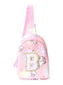 1 件 26 个英文字母刺绣粉色绗缝可爱独角兽斜挎包适合女孩卡哇伊可调节肩带便携式胸包适合徒步旅行、度假和日常通勤儿童节日礼物