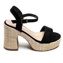 Sandalias de plataforma con suela tejida y correa para el tobillo - Negro - Ver 2