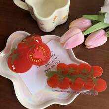 1pc2025 New Personalized Fashion Leisure Creative Food Pastoral Style Fresh Fruit Series Creative Acetic Acid Stitching Grab Sugar Cane Fruit Acetic Acid Grab Exquisite Virgin Fruit Small Tomato Creative Niche Wheat Spike Grain Spike Hair Grab Suitable For Daily Use Home School Seaside Vacation Work Commuting Party Festival Birthday Gift Back-To-School Season Versatile Going Out