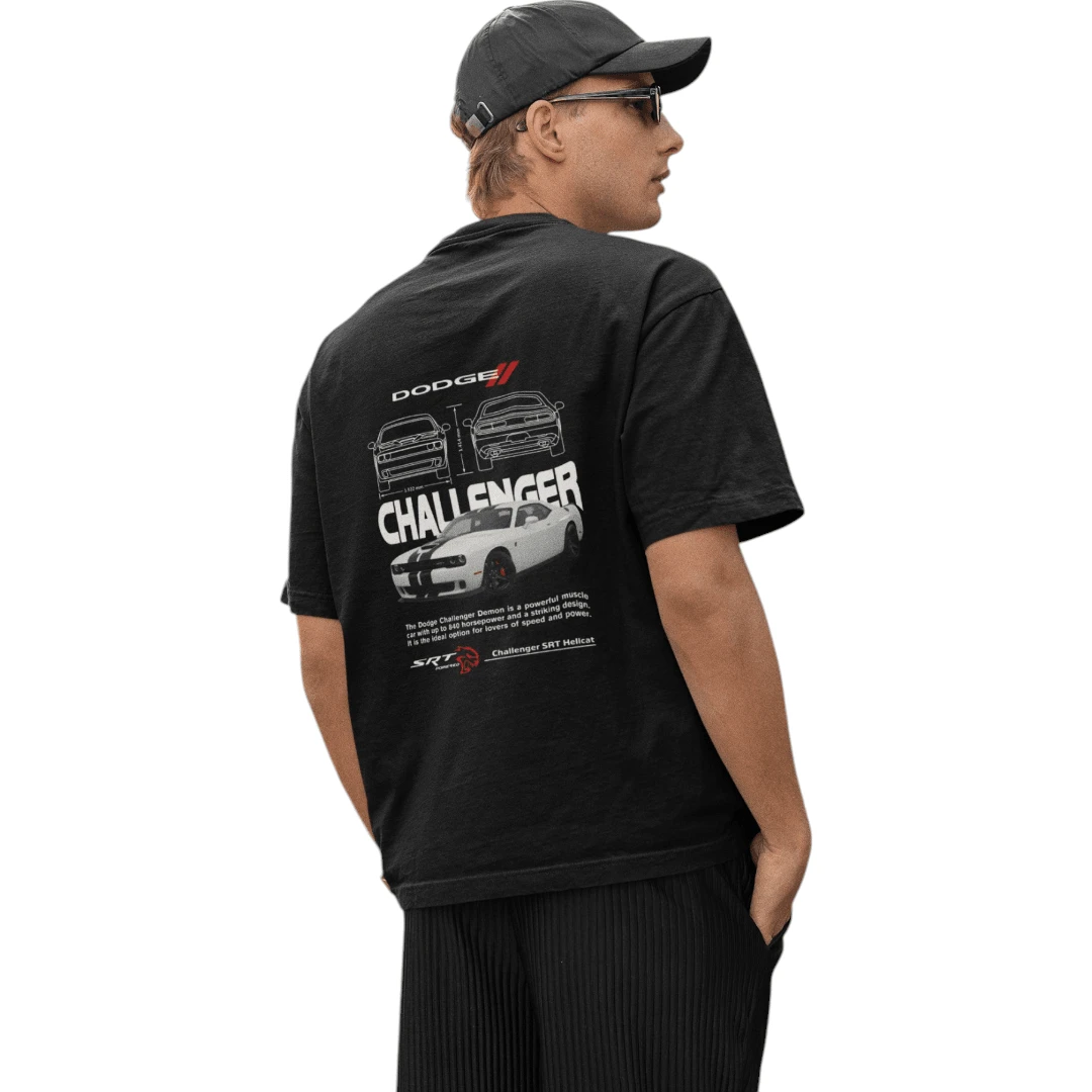 Playera Camiseta Oversize Autos Carros Dodge Challenger Demon Unisex - Negro - Ver 1