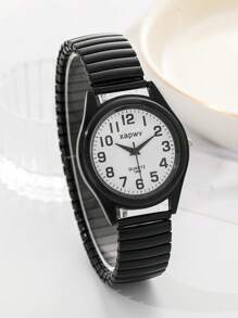 XAPWV 1pc Fashionable Casual Quartz Watch For Women, Lightweight, For High School Students & Ladies, Retro Style Elastic Strap - Black and White - View 5
