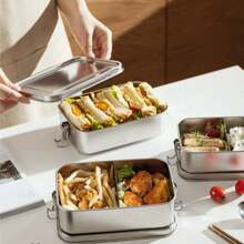 Roestvrijstalen 304 meerlaagse bentobox met scheidingswanddeksel, lekvrije lunchbox voor picknicks in de buitenlucht