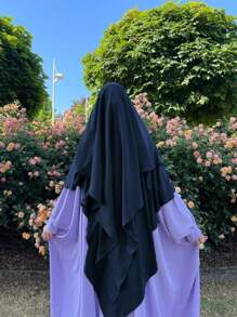 1 chiếc áo choàng dài ba lớp có mũ trùm đầu thanh lịch cho nữ Chador, Khimar, khăn choàng chống nắng thoáng khí, thích hợp mặc ngoài trời thường ngày trong mọi mùa - màu đặc - Xem 16