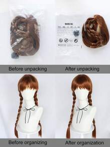 Halloween Long Pigtails Wig With Bangs Brown Mix Blonde Double Long Braided Wigs For Women With Fringe For Daily Party Cosplay Movie Cartoon Character Princess Wig For Woman 28Inch Brown With Blonde Hair Highlights Synthetic Heat Resistant Wig For Holiday Thanksgiving Day Birthday Gifts For Christmas Decorations & 1pc Wig Cap