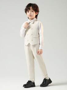 3pcs Kids Performance Suit Set (Vest + Pants + Bowknot) For Boys, Children Wedding Party Stage Costumes