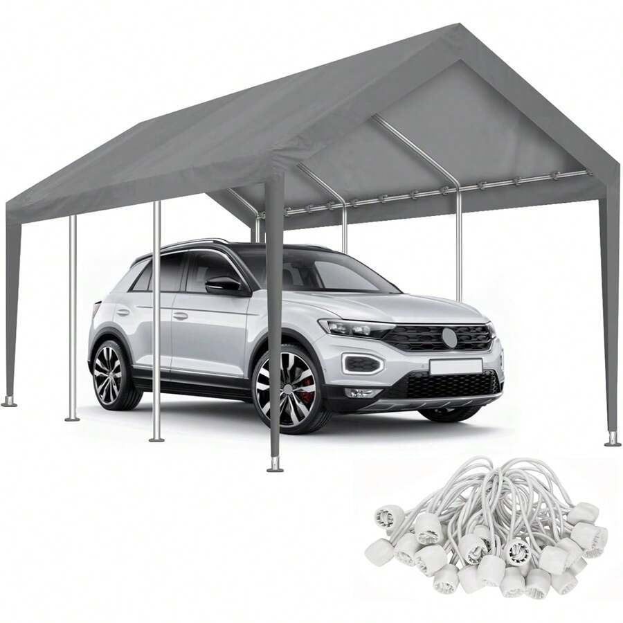 10x20ft Carport Canopy Replacement Cover Waterproof UV Protected With Ball Bungee Cords For Car (Frame Not Included) - Dark Grey - View 1