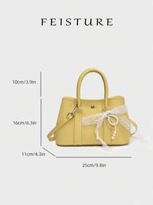 1 件 FEISTURE 荔枝纹理大号和小号女士水桶手提包，春季时尚手提包，带可拆卸肩带，附赠蝴蝶吊饰作为免费礼物，适合女孩、女士、大学生、职场新人和办公室职员，非常适合工作、商务、通勤和上学 - 黃色 - 查看 4