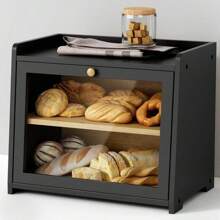 Black Wood Farmhouse Bread Box For Kitchen Countertop - Large Bread Storage Container - For Homemade Bread, Kitchen Counter Corner, Cabinet, Pantry, Cupboard