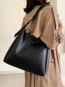 Minimalist High-End Fashion Large Capacity Mother Design Daily Commute Retro Casual Chic Solid Color Shoulder Bag For Women - Black - View 2