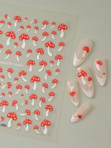 1 件 2025 新款 5D 指甲贴纸 UV 打印简约小指甲贴纸，3D 效果美甲贴纸红伞蘑菇花园指甲贴纸用于指甲装饰