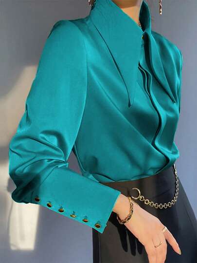 [Customized Development] New Arrival Women's Fashion Long Sleeve Solid Color Shirt, Summer Elegant