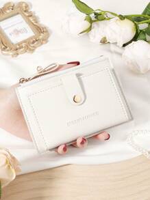 Cartera pequeña de mujer con cierre de cremallera, estilo billetera plegable delgada y ligera, de varios capas, con bolsillo para tarjetas de identificación, dinero y tarjetas de crédito, en color burdeos, rojo cereza, tinto, de estilo minimalista y moderno para regalo de aniversario, Navidad, San Valentín, cumpleaños, pareja, chica, señora, para la escuela o la universidad