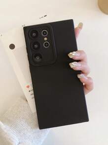1pc Black Minimalist Solid Color Phone Case, Lens Protection Phone Case Compatible With IPhone & Galaxy - Black - View 4