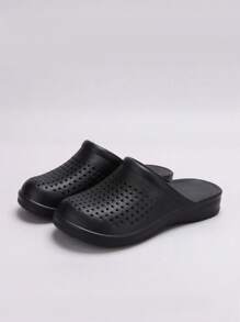 女士防滑静音软底室内拖鞋，情侣沙滩凉鞋 - 黑色 - 查看 1