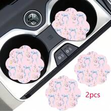 2 pièces Dessous de verre pour tasse de voiture à imprimé nœud, tapis de tasse de voiture stylisé, séchage rapide et antidérapant