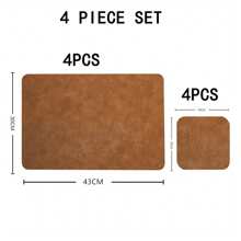 4pcs Brown Faux Leather Patterned Placemats/Coasters, Washable And Wipe-Clean, Suitable For Dining Room And Kitchen - Multicolor - View 13