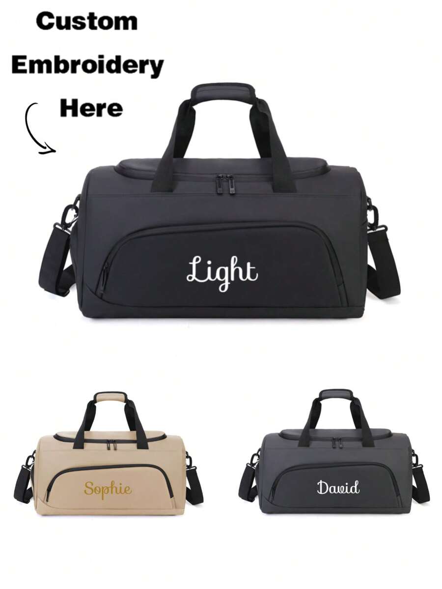 1pc Embroidery Customization Travel Duffle Bag, Large Capacity Dry And Wet Separation Sports Fitness Bag, Weekender Bag Carry On Tote Bags For Women, Travel Essentials Sport Gym Bag For Men, Overnight Bag Luggage Bag With Trolley Sleeve - Multicolor - View 1