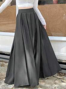 女士休闲褶皱 A 字形长裙 - 灰色 - 查看 1