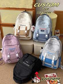 Customized Backpack, Large Capacity, Multi-Compartment Color Block Backpack, Casual And Versatile Cute Cartoon School Bag. Suitable For Boys And Girls, Teen Freshmen, And Junior High School Students. Perfect For The Outdoors, Back To School Trips, Birthday Gifts For Her Best Friends, Backpacks.