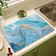 1 pieza Tapete absorbente y resistente a las manchas para secar platos con estampado de flores y mármol, con respaldo de goma antideslizante, multiusos para secado en la cocina, para cafeteras, cuencos y estantes de platos