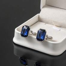 1 par de gemelos de estilo empresarial casual y elegante con diseño geométrico de vidrio para hombres, adecuados para novio y padrinos, camisa de traje, regalo para el Día del Padre y la temporada de bodas (sin caja de regalo) - Plateado - Ver 4