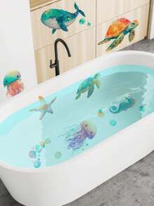 6 Blatt pro Set dekorative Badewannenaufkleber mit Motiven von Meeresschildkröte, Qualle, Walfischmuschel, Badezimmerdekoration, selbstklebend, blumenförmig, rutschfest, abnehmbare PVC Badewannenaufkleber, personalisierte Aufkleber