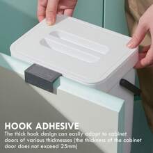 1 Pc Creative Hole - Free Wall - Mounted Small Plastic Trash Can With Lid - For Bathroom, Kitchen Cabinet Doors - Household Use - White - View 5