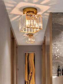 1 件方形水晶吊灯灯具，黑色和金色装饰嵌入式吊灯，E27 插座（不含灯泡），适用于客厅或卧室