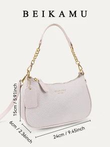 1 件女士纯色 PU 单肩包，办公室/通勤百搭腋下包，可调节肩带斜挎包 - 白色 - 查看 2