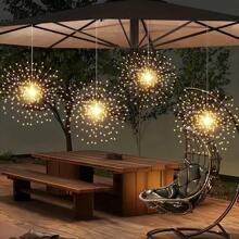 4 Pieces/Set, Hanging Solar Fireworks, Star-Burning Lights, Copper Wire Outdoor, 8-Mode Remote Control Fairy Decorative Light, Eaves Garden Tree Christmas Decorative Light (Warm White-Solar Power Supply With Remote Control Multiple Modes Gifts Birthday Graduation