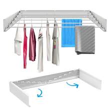 Wall Mount Telescopic Drying Rack Clothes Towel Airer Folding Dryer 100cm 6 Rods - White - View 2