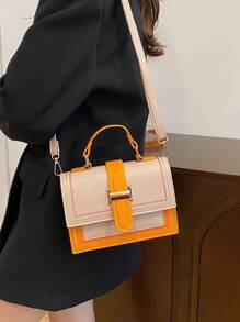 Sac à épaule pour femmes avec blocs de couleurs, sac à main décontracté de grande capacité avec bandoulière
