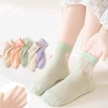 5 Pairs Girls Thin Breathable Mesh Net Socks, Kid/Youth Rainbow Ankle Socks For Spring, Autumn - Multicolor - View 18
