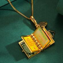 1pc Fashion Design Enamel Openable Letter Printed Book Pendant Necklace, Suitable For Women Everyday Wear