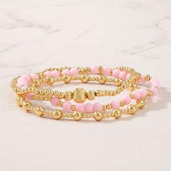 5 st/set bohemiska färgglada pärlarmband, 18K guldpläterade, stapelbara, elastiska, vardagskläder, present till par/vänner, vattentäta, svettresistenta, bleknar inte, födelsedags-/helgpresent, bästa presenten till henne